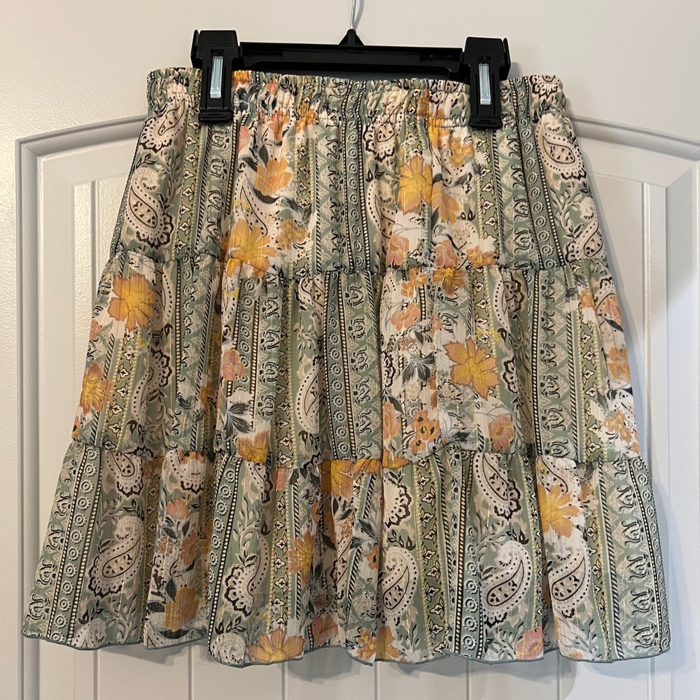 Altar’d State Floral Mini Skirt Sage Green, Gold, Pink, Paisley 🌿🌸🌼